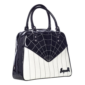 Webbed Sparkle Bowler Purse- Black and White