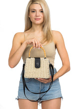 Load image into Gallery viewer, Wicker Turn Lock Bamboo Handle Handbag
