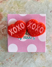 Load image into Gallery viewer, XOXO Resin Glitter Heart Stud Earrings
