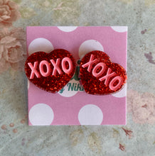 Load image into Gallery viewer, XOXO Resin Glitter Heart Stud Earrings
